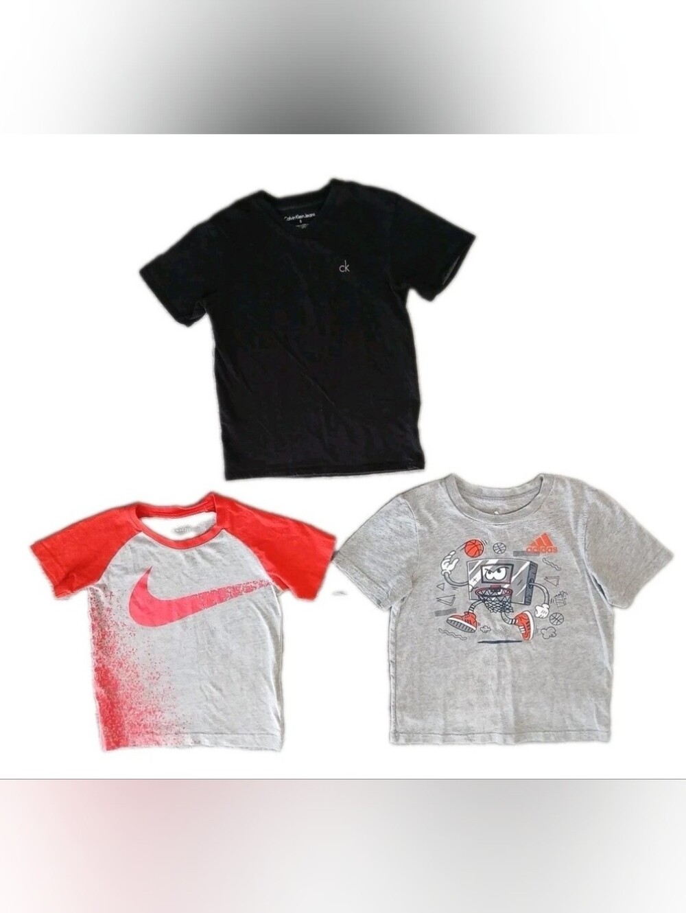 CK Jeans, Nike, Addidas Bundle of 3 Boy's Size 5 T Shirts Black Gray Red